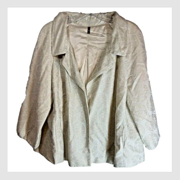 T Tahari Womens Blazer Jacket XL Beige DAMASK Paisley OPEN FRONT BASIC LAYER - Picture 1 of 13